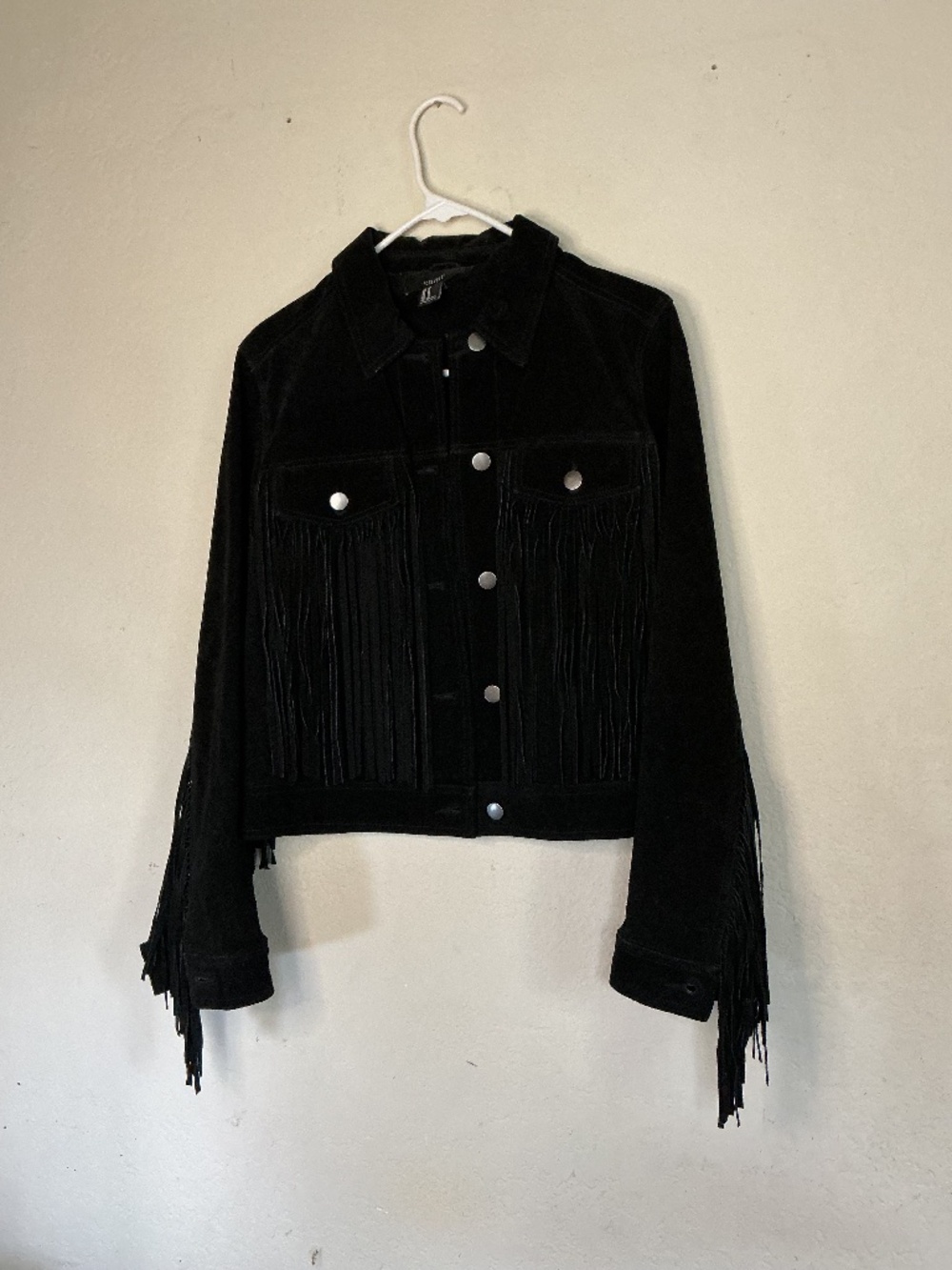 Forever 21 Black Suede Fringe Cowgirl Jacket - Size Medium Women's Leather